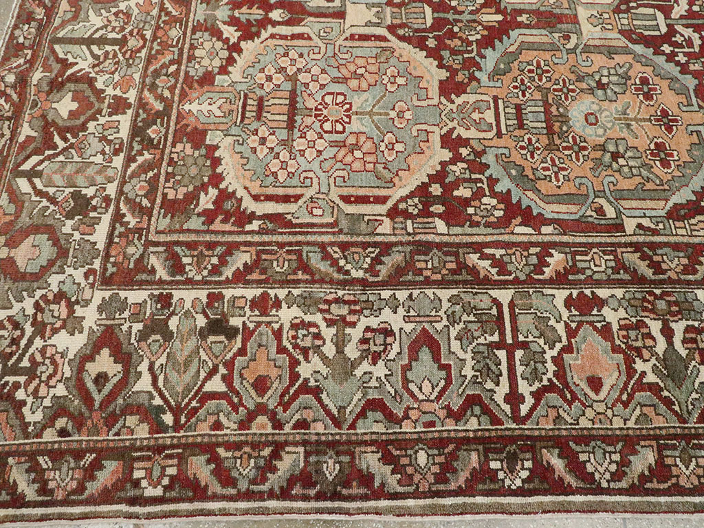 Vintage Persian Bakhtiari Square Room Size Carpet, No.27727 - Staging