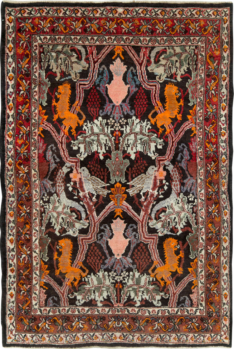 Vintage Persian Bidjar Pictorial Accent Rug, No.27737 - Staging