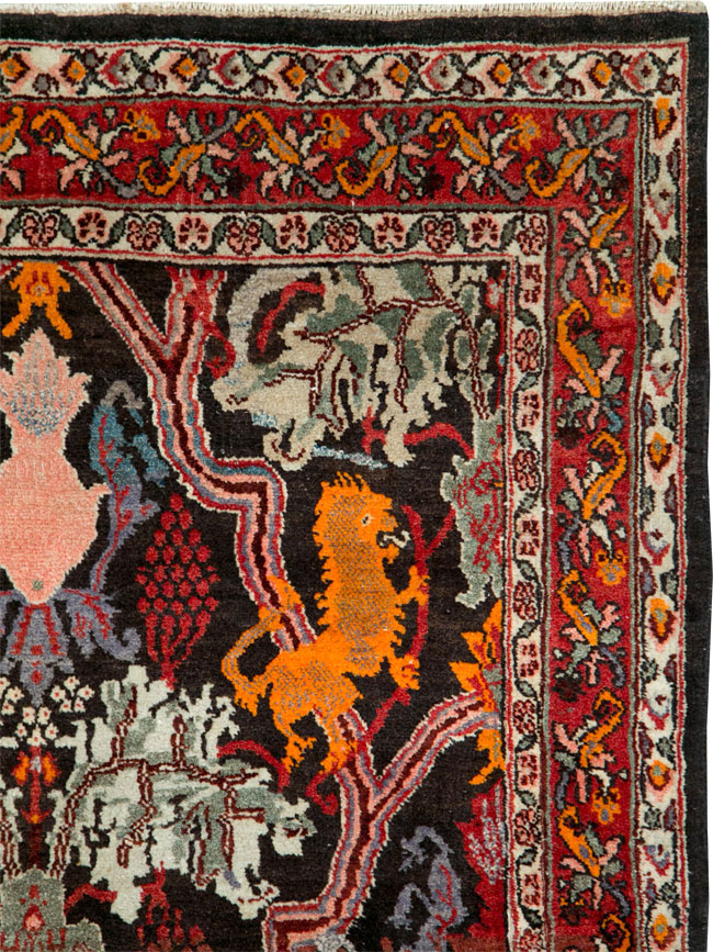 Vintage Persian Bidjar Pictorial Accent Rug, No.27737 - Staging