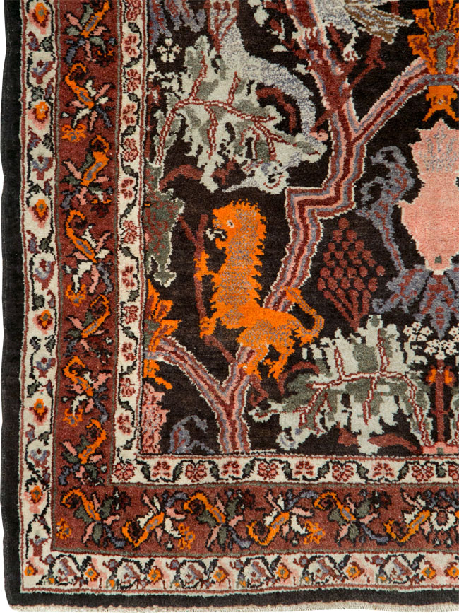 Vintage Persian Bidjar Pictorial Accent Rug, No.27737 - Staging