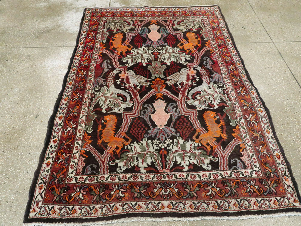 Vintage Persian Bidjar Pictorial Accent Rug, No.27737 - Staging