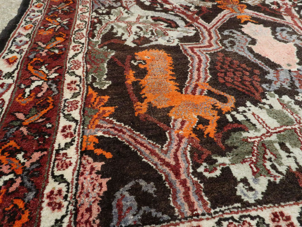 Vintage Persian Bidjar Pictorial Accent Rug, No.27737 - Staging