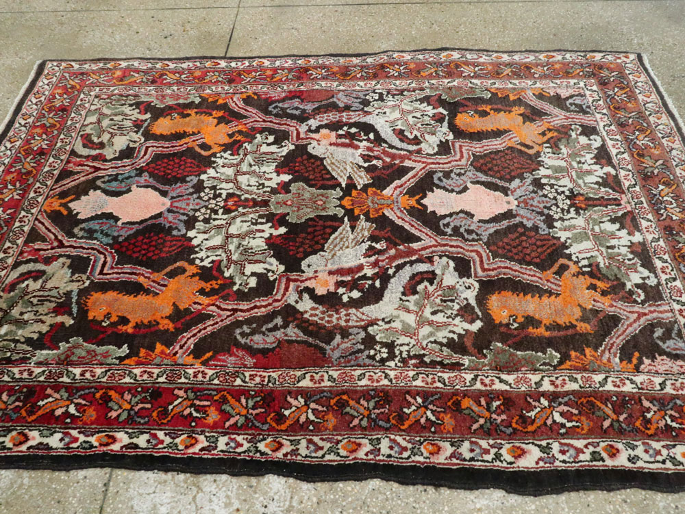 Vintage Persian Bidjar Pictorial Accent Rug, No.27737 - Staging