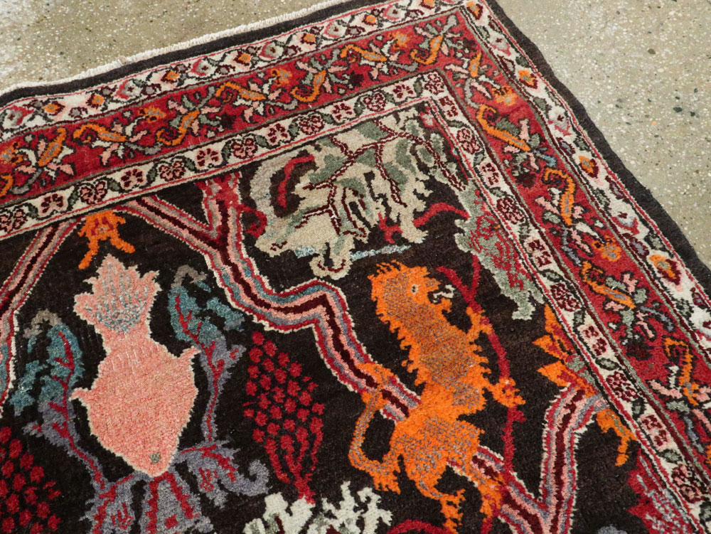 Vintage Persian Bidjar Pictorial Accent Rug, No.27737 - Staging