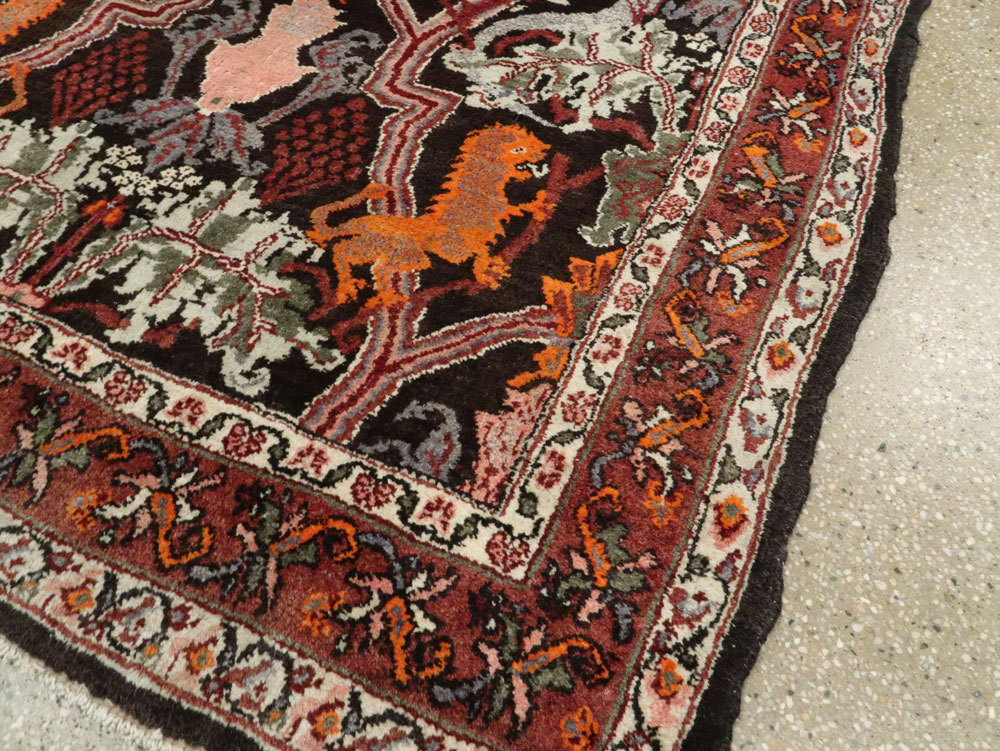 Vintage Persian Bidjar Pictorial Accent Rug, No.27737 - Staging