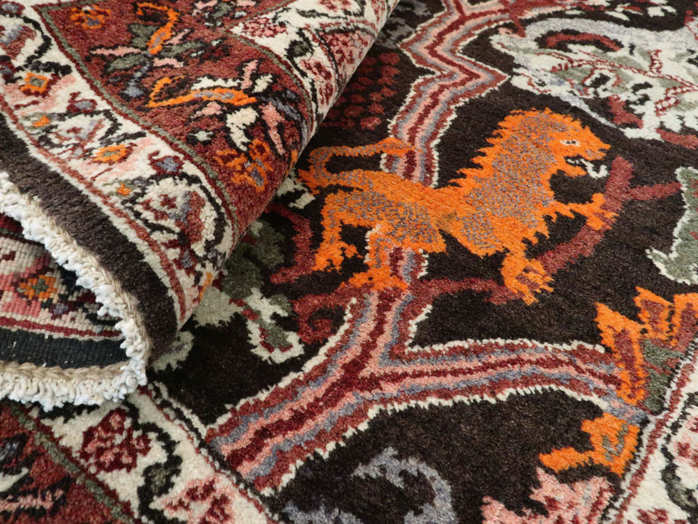 Vintage Persian Bidjar Pictorial Accent Rug, No.27737 - Staging