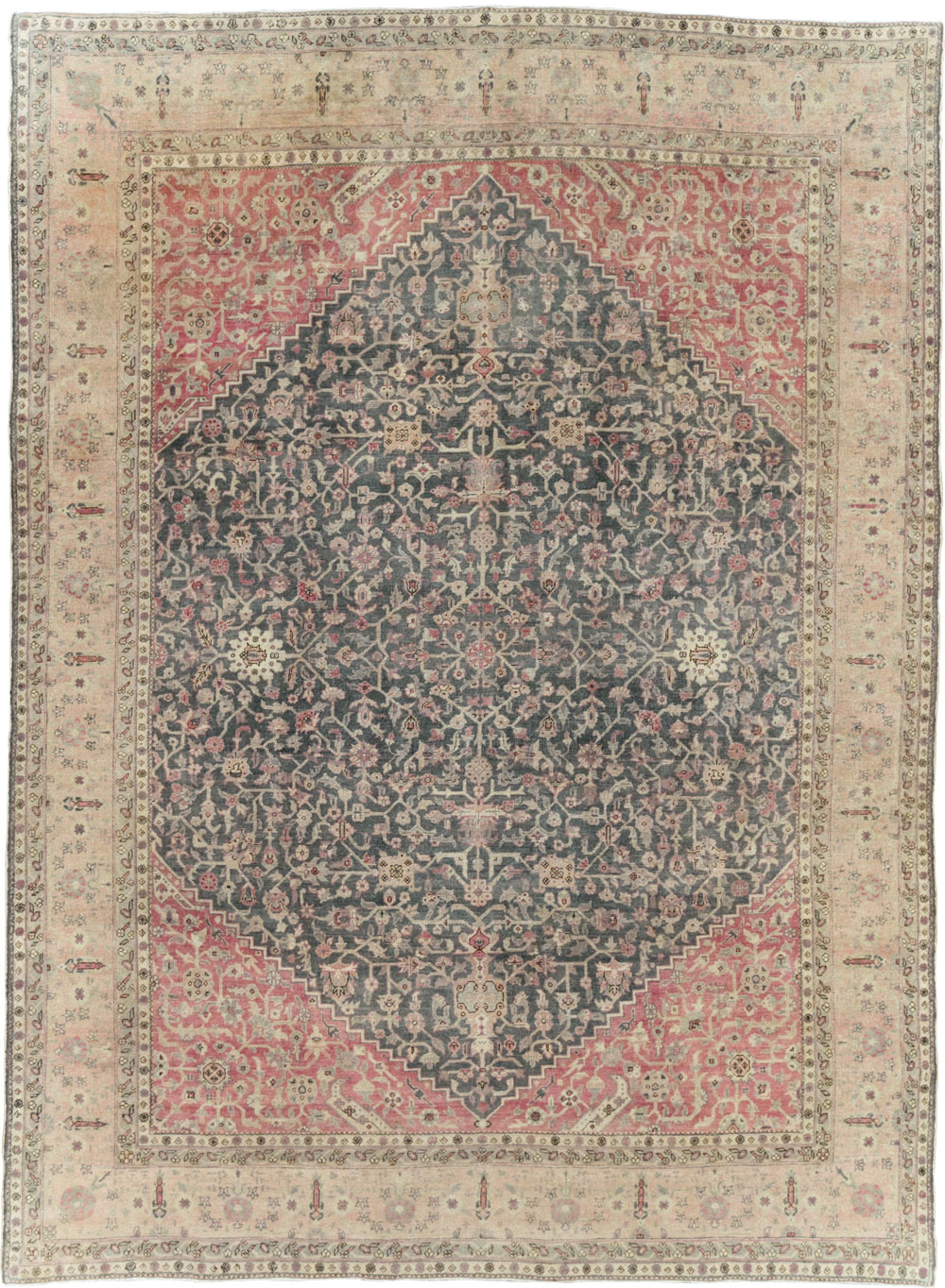 Antique Persian Tabriz Room Size Carpet, No.27774 - Staging