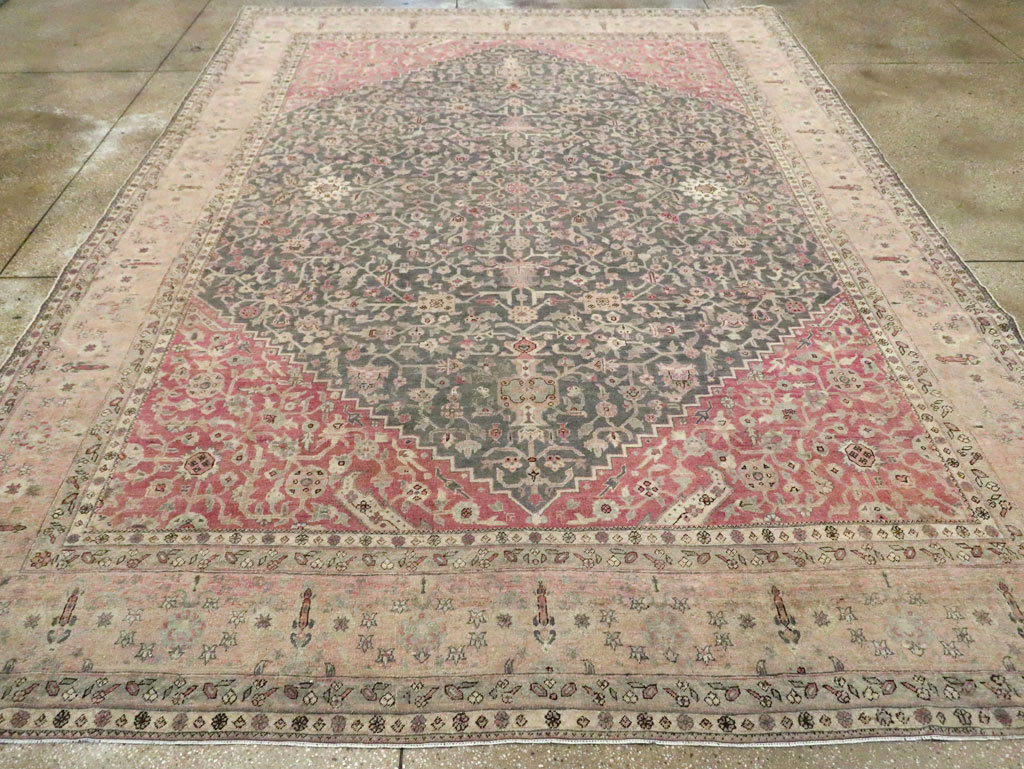 Antique Persian Tabriz Room Size Carpet, No.27774 - Staging