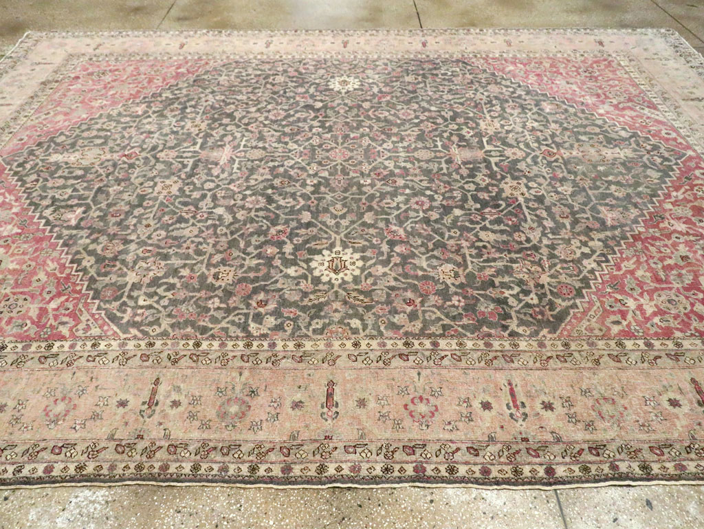 Antique Persian Tabriz Room Size Carpet, No.27774 - Staging