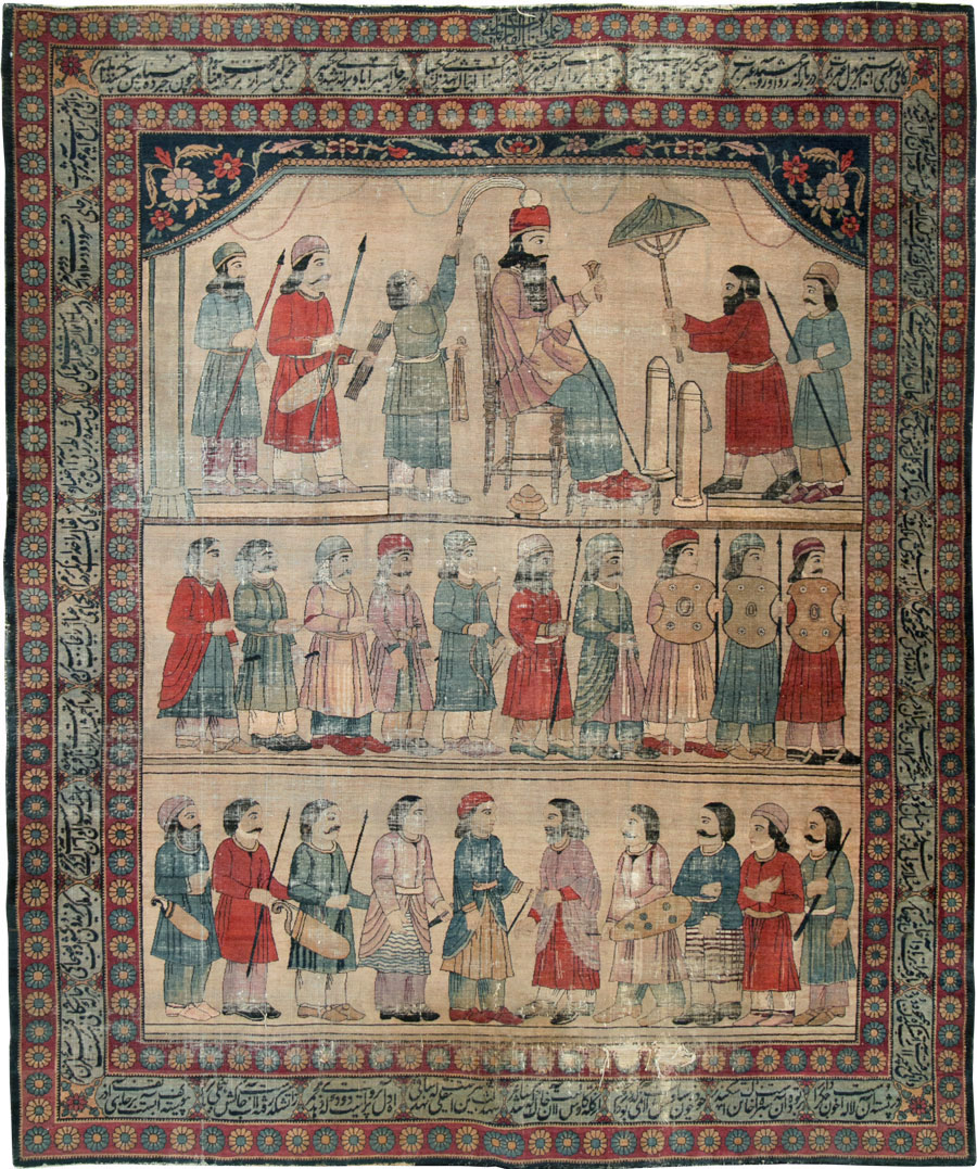 Antique Persian Lavar Kerman Pictorial Accent Carpet, No.27776 - Staging