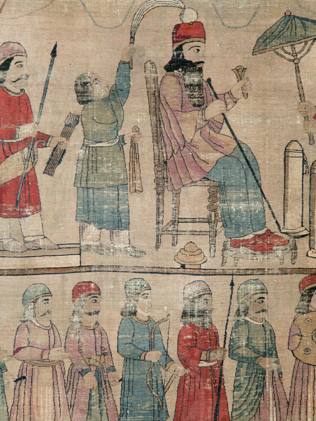 Antique Persian Lavar Kerman Pictorial Accent Carpet, No.27776 - Staging