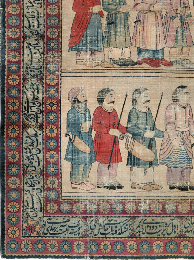 Antique Persian Lavar Kerman Pictorial Accent Carpet, No.27776 - Staging