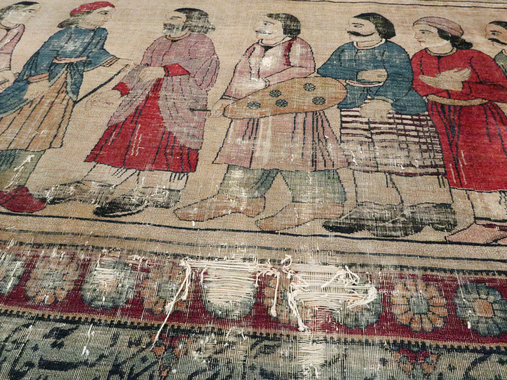 Antique Persian Lavar Kerman Pictorial Accent Carpet, No.27776 - Staging