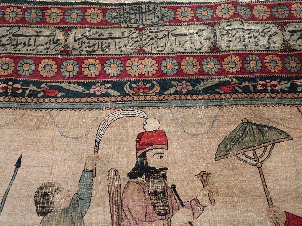 Antique Persian Lavar Kerman Pictorial Accent Carpet, No.27776 - Staging