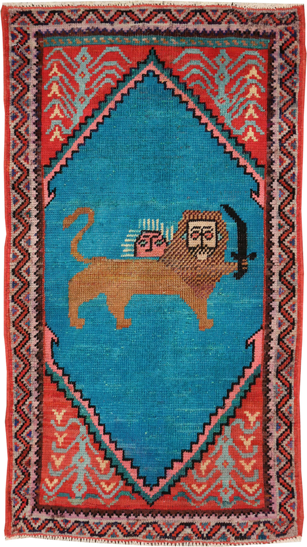 Vintage Pictorial Hamadan Rug, No.27780 - Staging