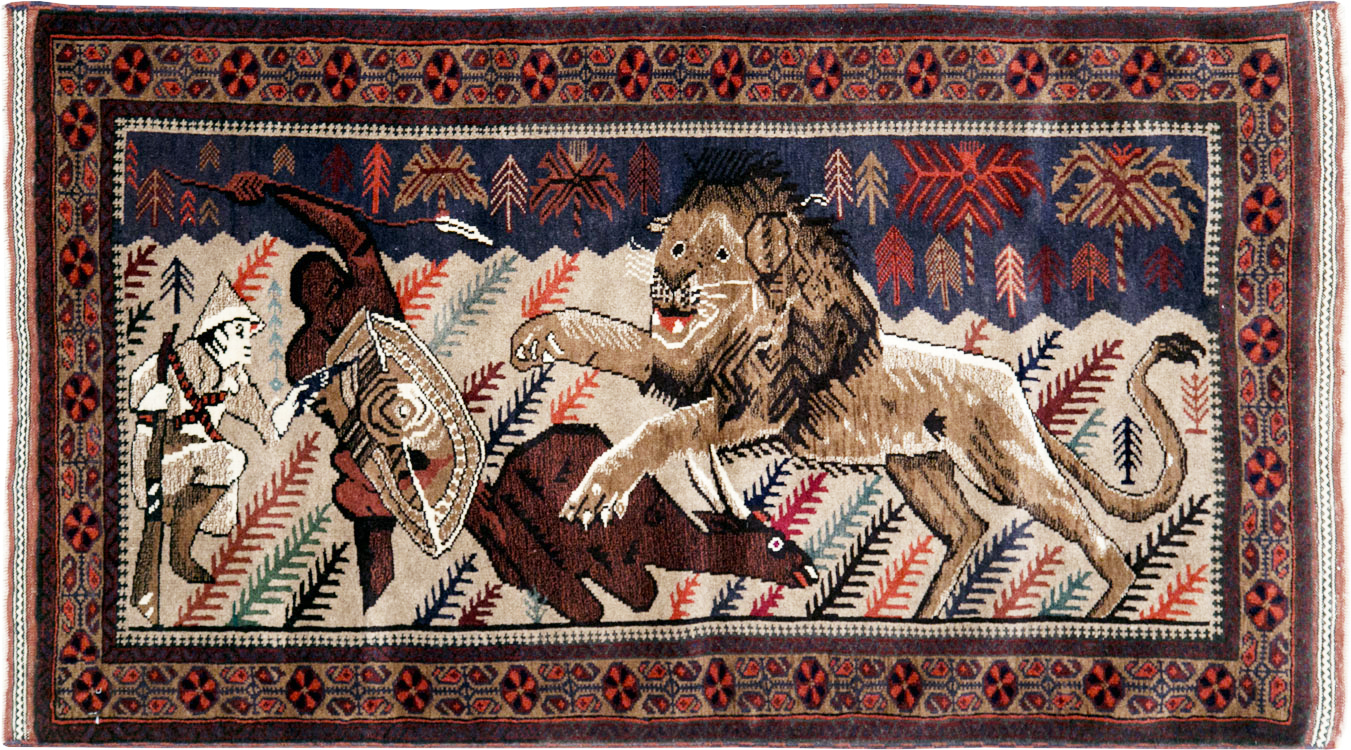 Vintage Persian Baluch Pictorial Rug, No.27781 - Staging