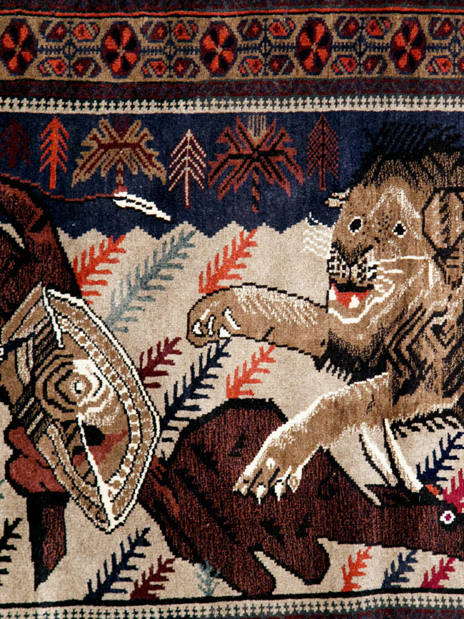 Vintage Persian Baluch Pictorial Rug, No.27781 - Staging