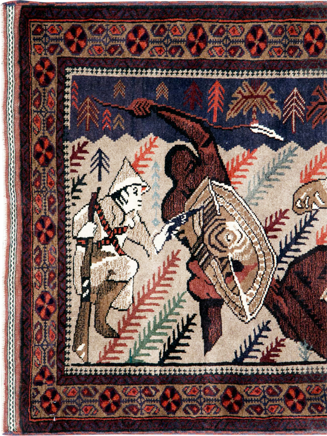 Vintage Persian Baluch Pictorial Rug, No.27781 - Staging