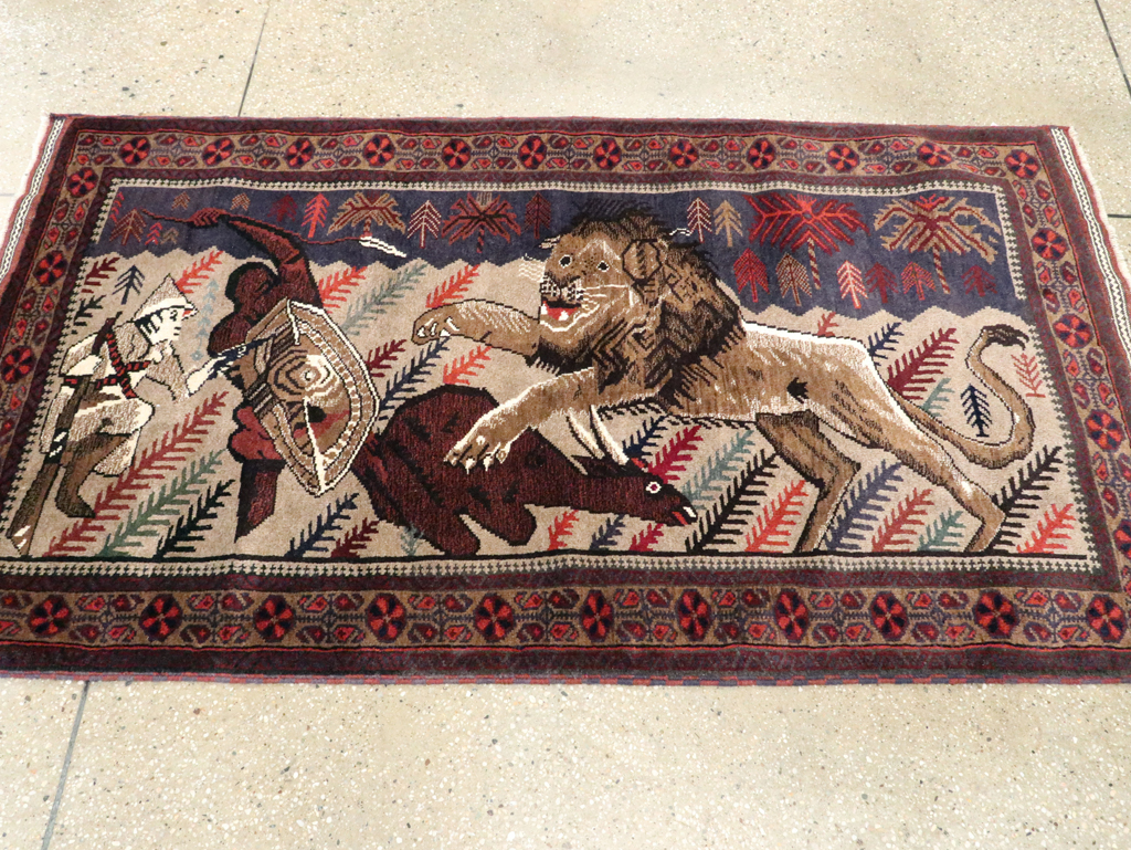 Vintage Persian Baluch Pictorial Rug, No.27781 - Staging