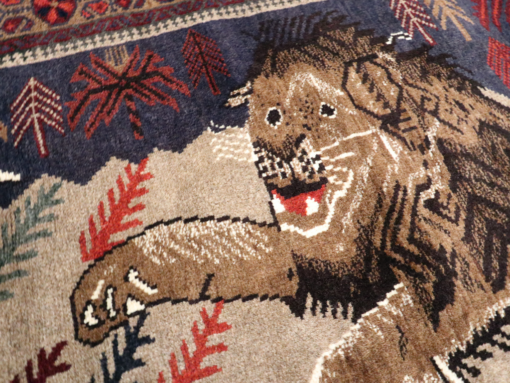 Vintage Persian Baluch Pictorial Rug, No.27781 - Staging