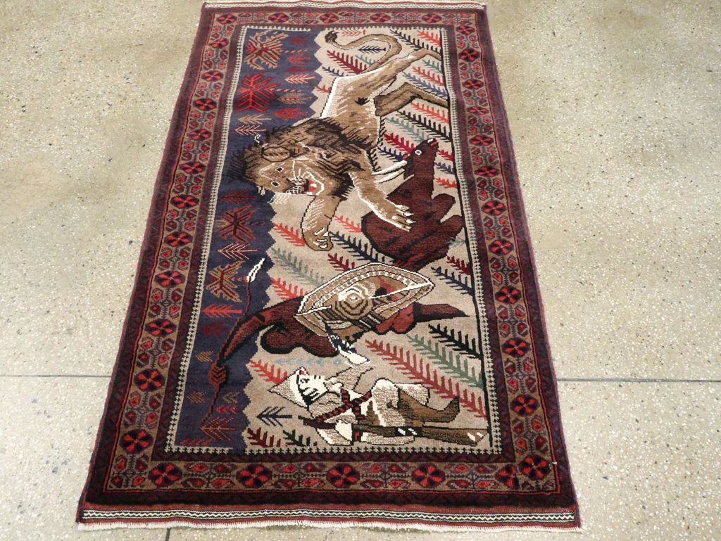 Vintage Persian Baluch Pictorial Rug, No.27781 - Staging