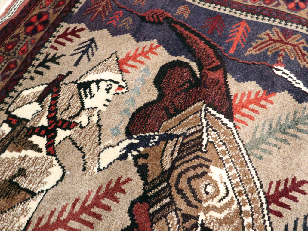 Vintage Persian Baluch Pictorial Rug, No.27781 - Staging