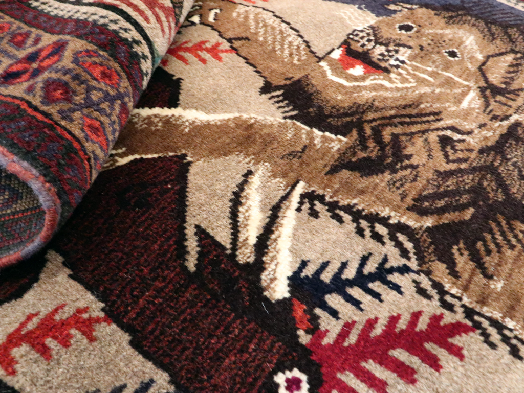 Vintage Persian Baluch Pictorial Rug, No.27781 - Staging