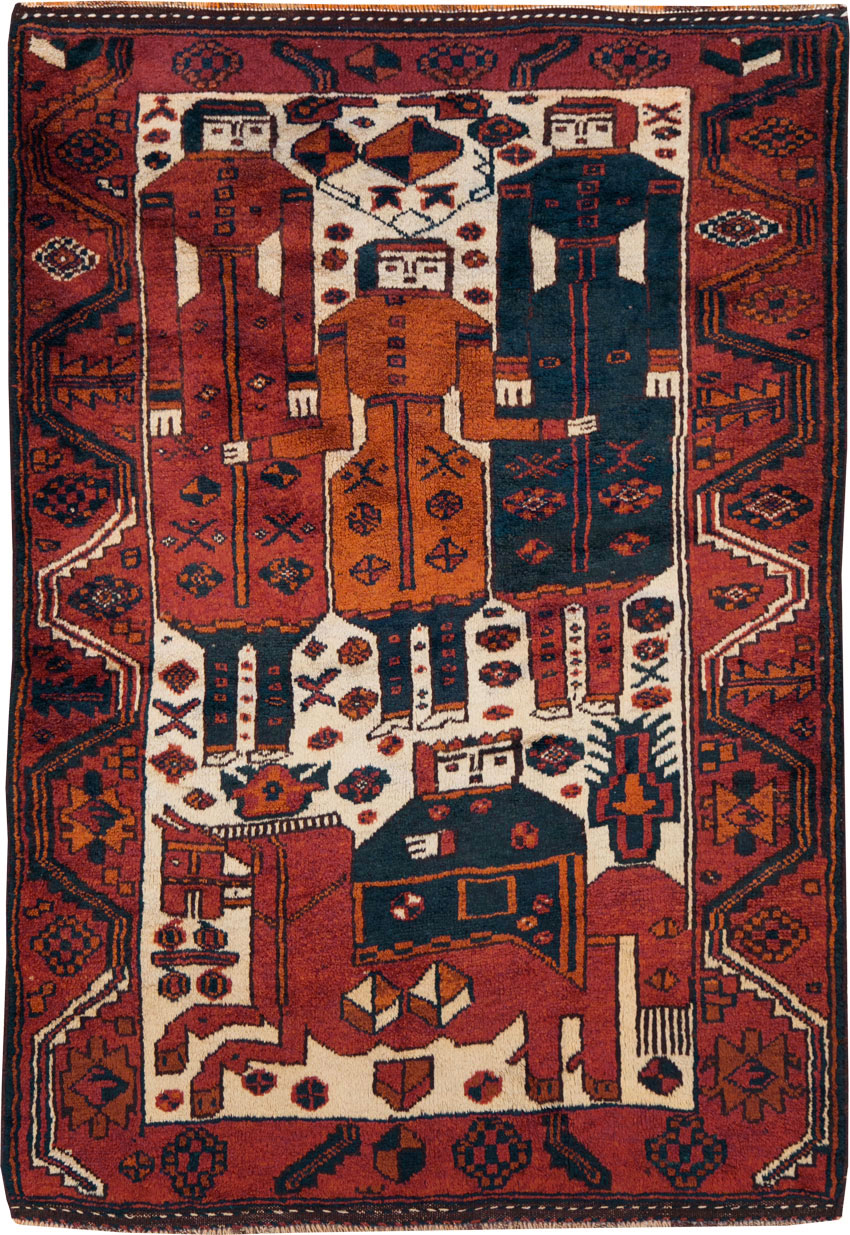 Vintage Persian Pictorial Bakhtiari Rug, No.27782 - Staging