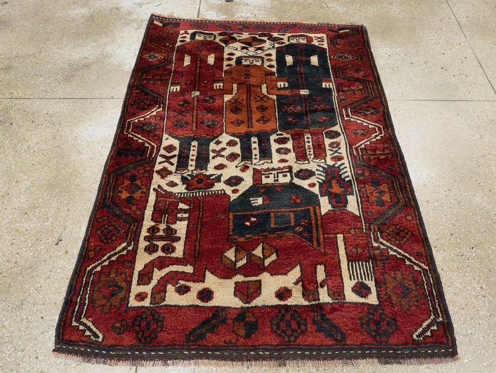 Vintage Persian Pictorial Bakhtiari Rug, No.27782 - Staging
