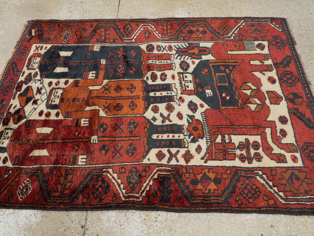 Vintage Persian Pictorial Bakhtiari Rug, No.27782 - Staging