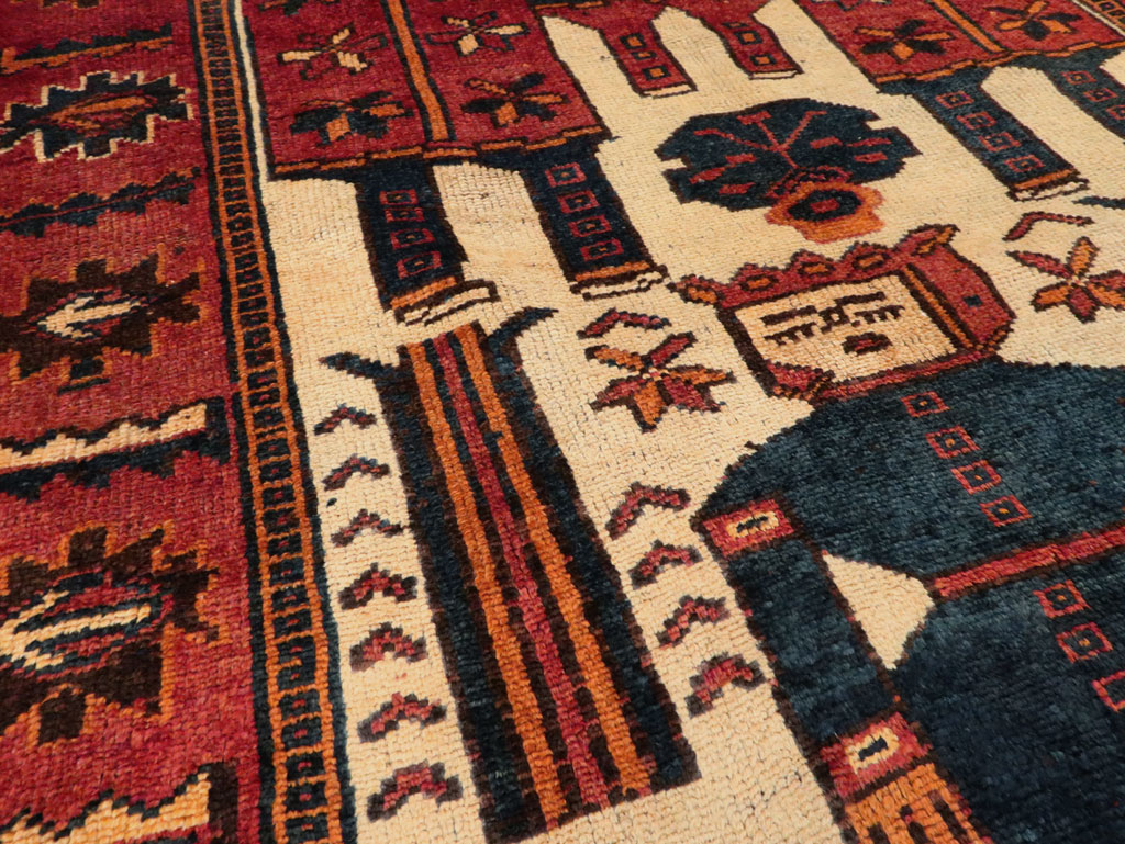 Vintage Persian Pictorial Bakhtiari Rug, No.27783 - Staging