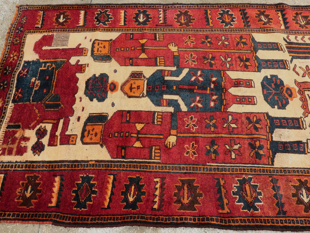 Vintage Persian Pictorial Bakhtiari Rug, No.27783 - Staging