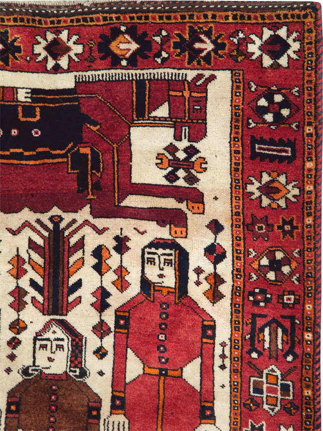 Vintage Pictorial Bakhtiari Rug, No.27784 - Staging