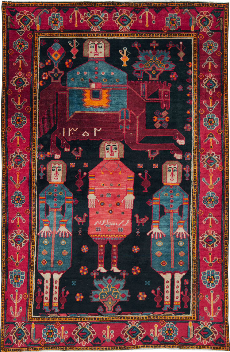 Vintage Persian Pictorial Bakhtiari Rug, No.27789 - Staging