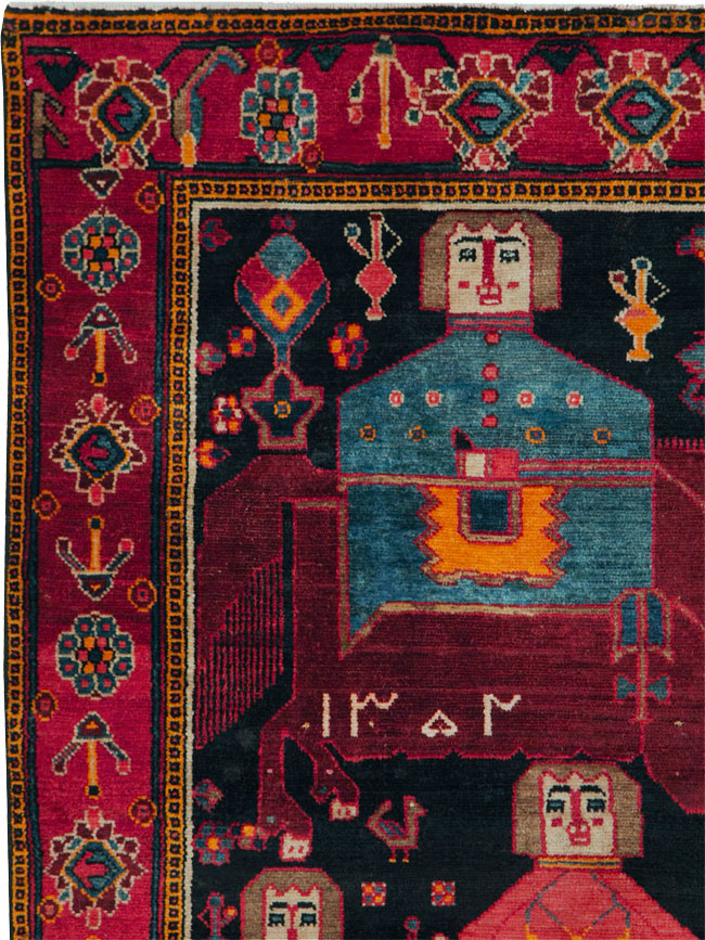 Vintage Persian Pictorial Bakhtiari Rug, No.27789 - Staging