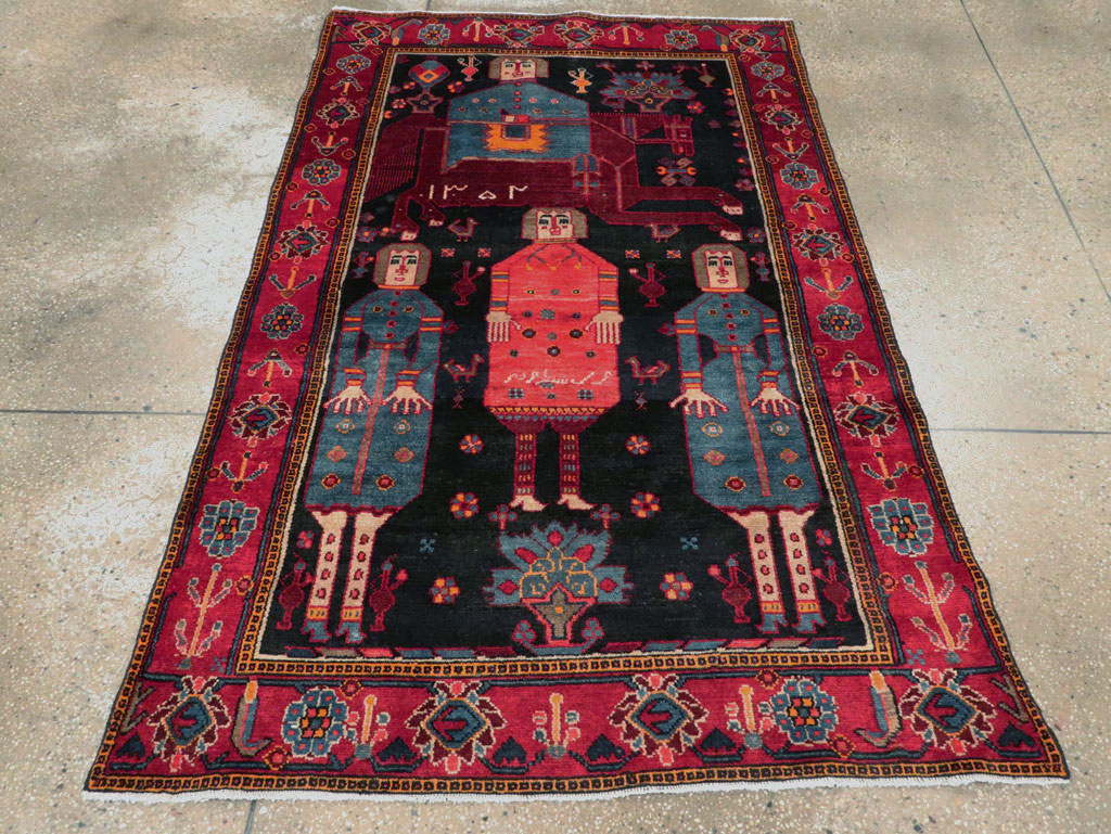 Vintage Persian Pictorial Bakhtiari Rug, No.27789 - Staging