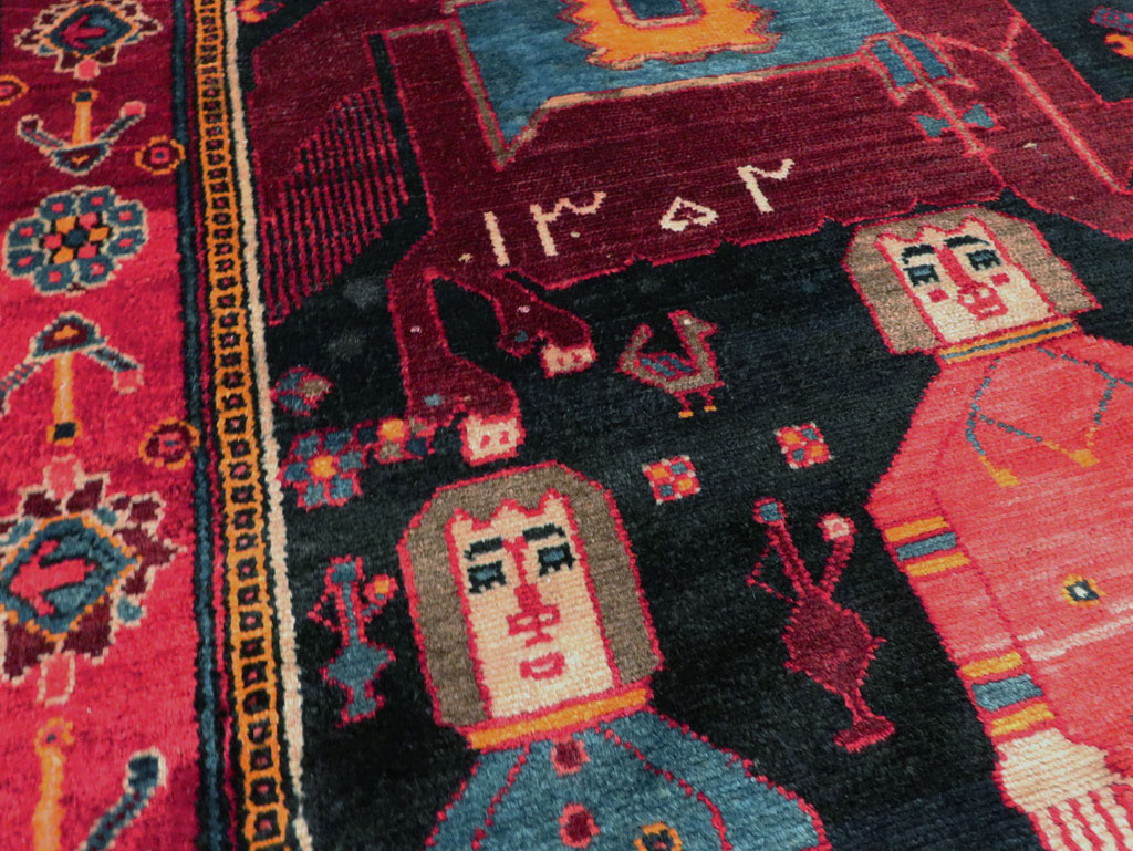 Vintage Persian Pictorial Bakhtiari Rug, No.27789 - Staging