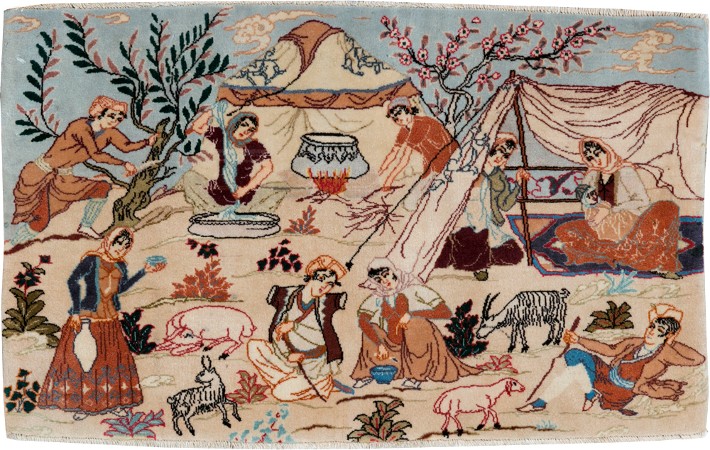 Vintage Persian Tabriz Pictorial Rug, No.27791 - Staging