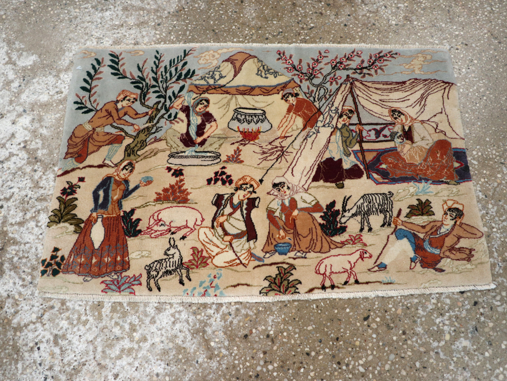 Vintage Persian Tabriz Pictorial Rug, No.27791 - Staging