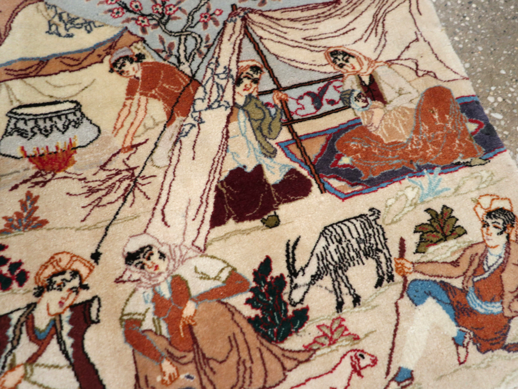 Vintage Persian Tabriz Pictorial Rug, No.27791 - Staging