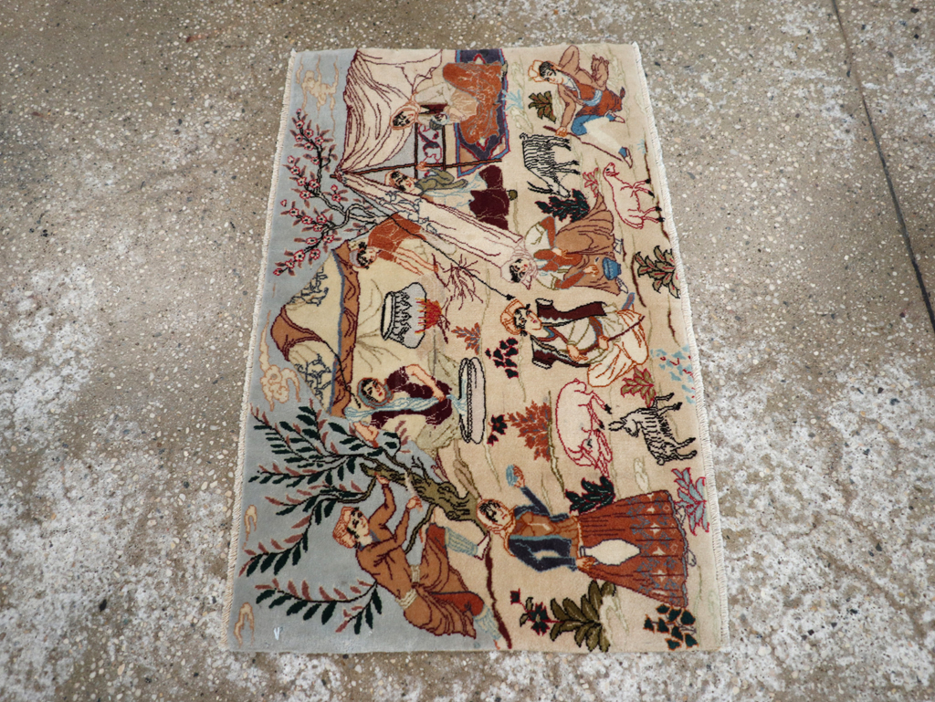 Vintage Persian Tabriz Pictorial Rug, No.27791 - Staging