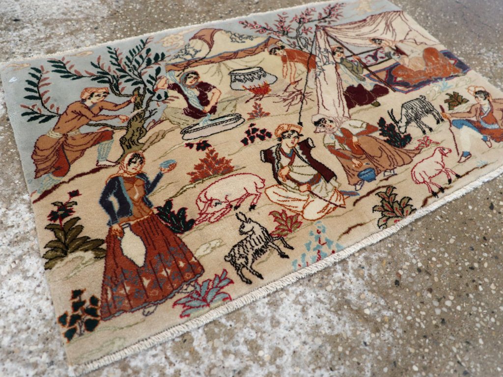 Vintage Persian Tabriz Pictorial Rug, No.27791 - Staging