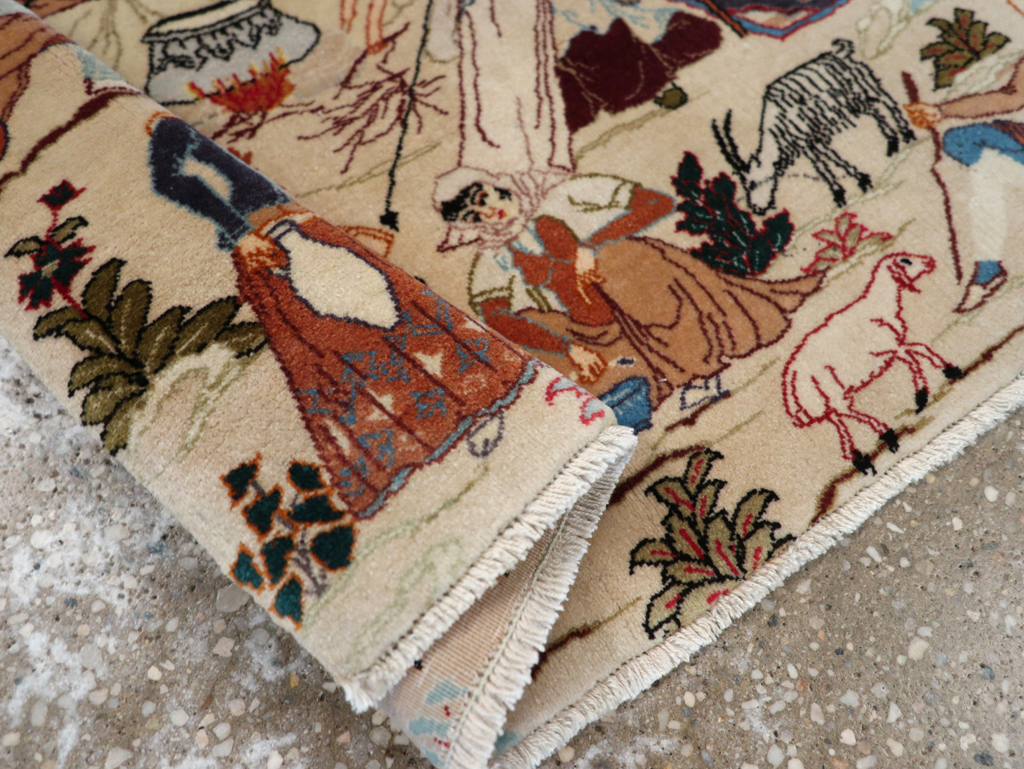 Vintage Persian Tabriz Pictorial Rug, No.27791 - Staging