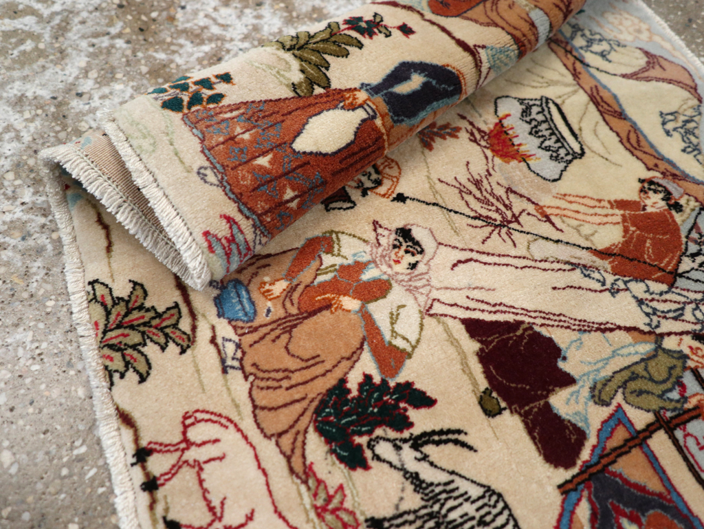 Vintage Persian Tabriz Pictorial Rug, No.27791 - Staging