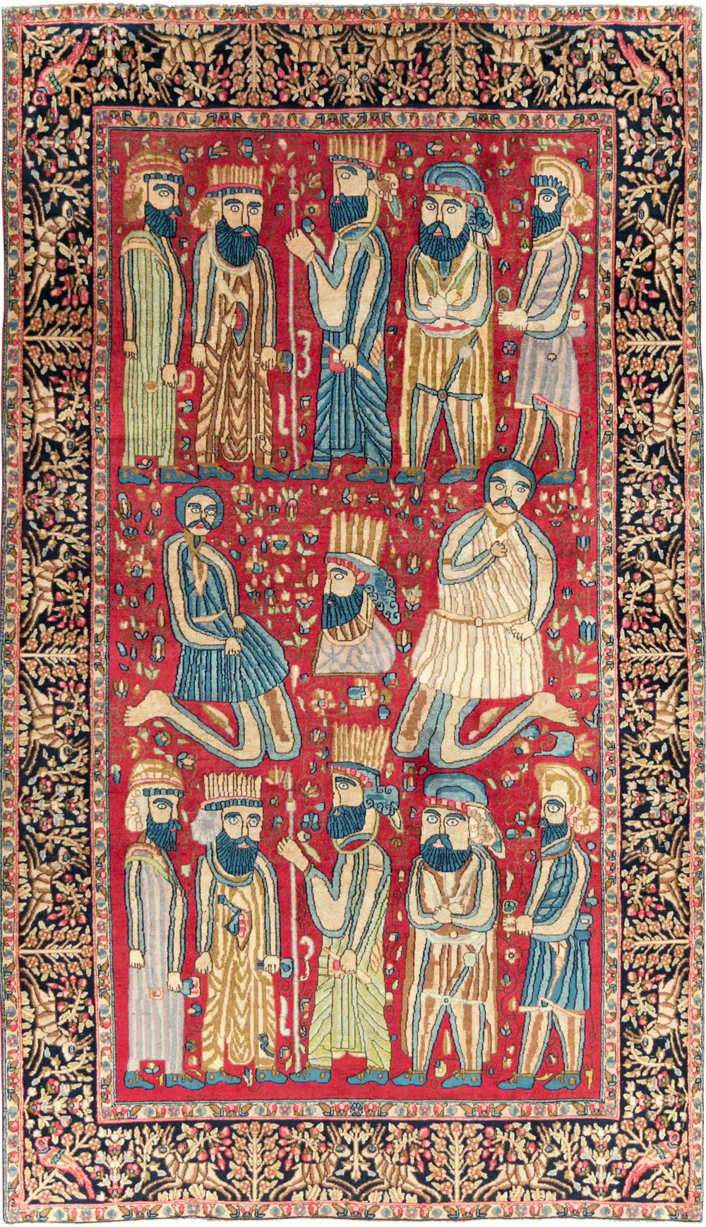 Vintage Persian Kerman Pictorial Accent Rug, No.27792 - Staging