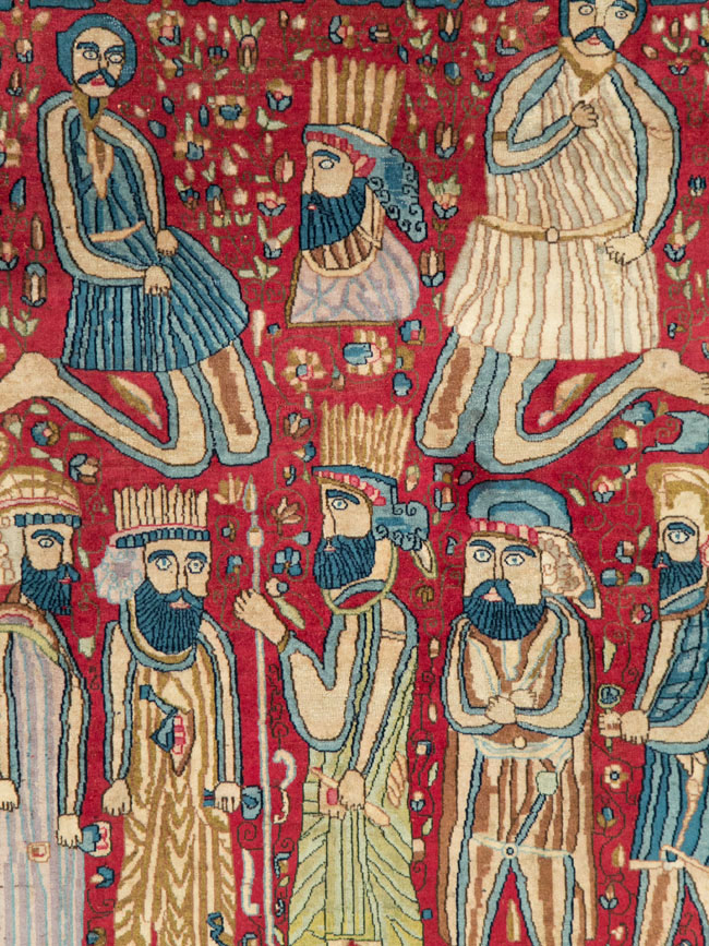 Vintage Persian Kerman Pictorial Accent Rug, No.27792 - Staging