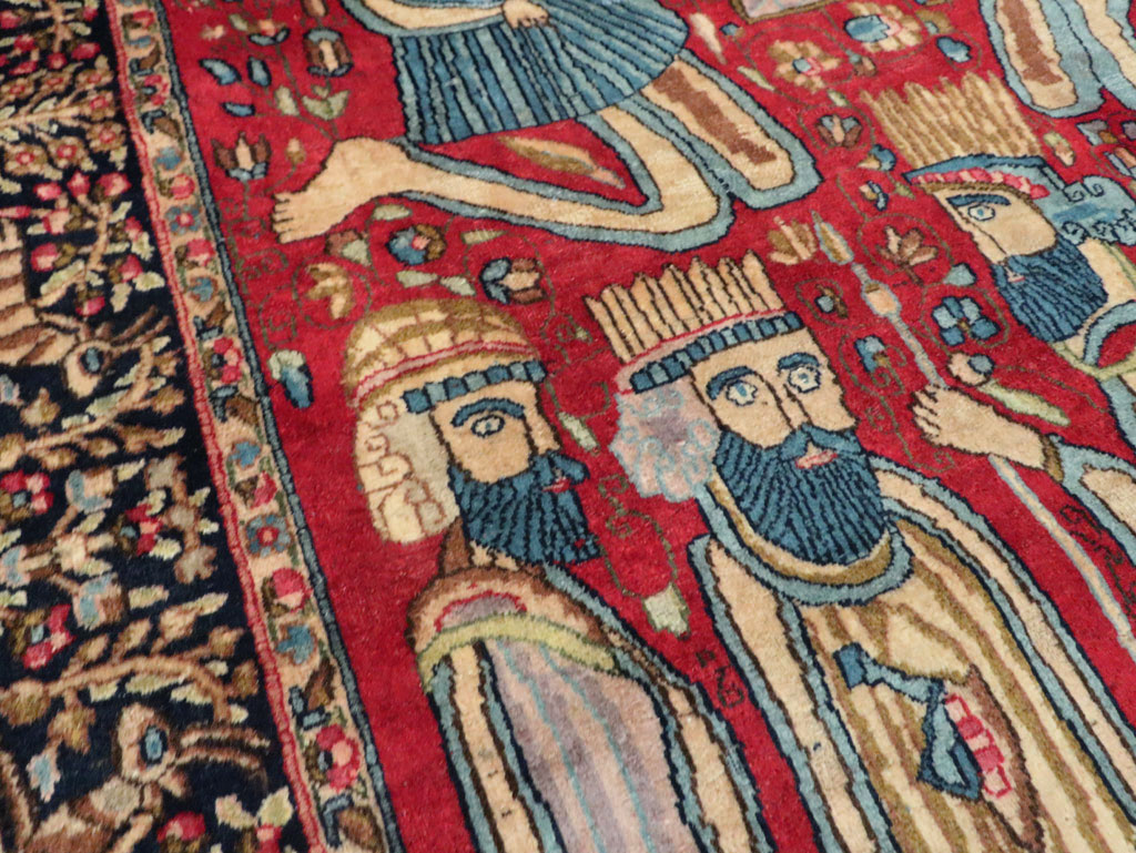 Vintage Persian Kerman Pictorial Accent Rug, No.27792 - Staging