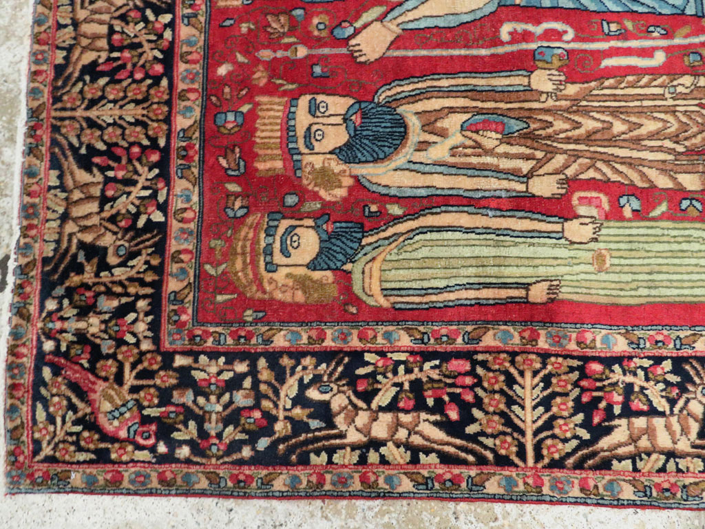 Vintage Persian Kerman Pictorial Accent Rug, No.27792 - Staging