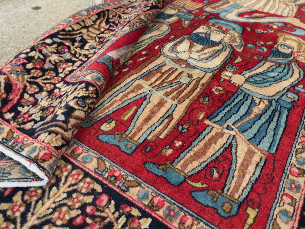 Vintage Persian Kerman Pictorial Accent Rug, No.27792 - Staging
