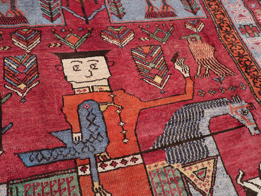 Vintage Caucasian Karabagh Pictorial Accent Rug, No.27793 - Staging